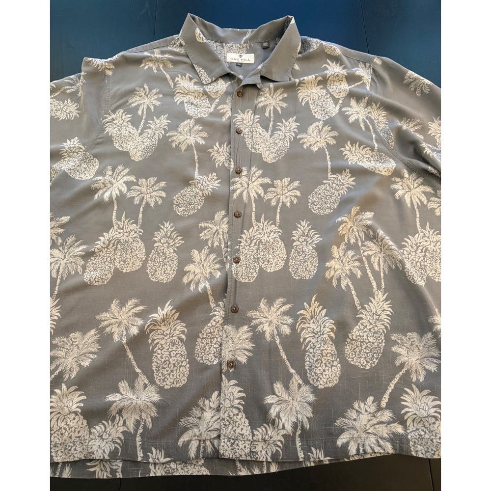 Oak Hill Resort Button-Up‎ Camp Shirt Men's 3XL Gray Loop Collar Hawaiian Beach - Picture 6 of 10